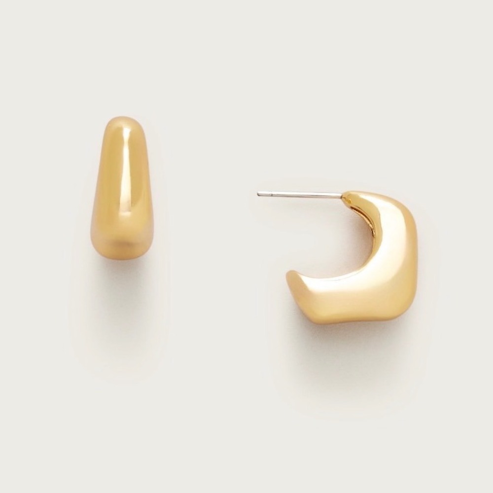 J.Crew Sculptural Huggie Hoop Earrings Hypoallergenic Post Shiny Matte Gold New